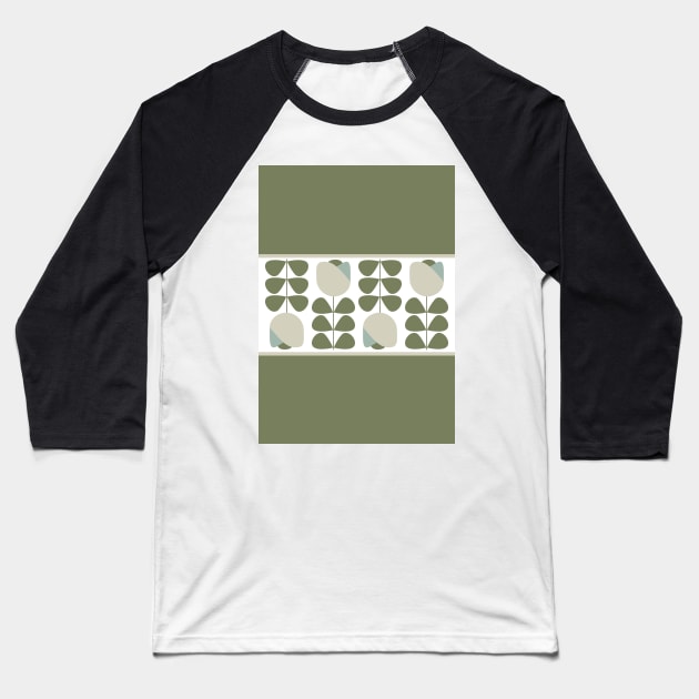 Retro Geometric Floral in Green and Beige Baseball T-Shirt by tramasdesign